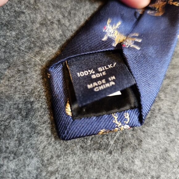 J Crew Christmas Tie Pug Reindeer Dog 100% Silk Blue 61" Long Necktie J.Crew - Picture 8 of 10